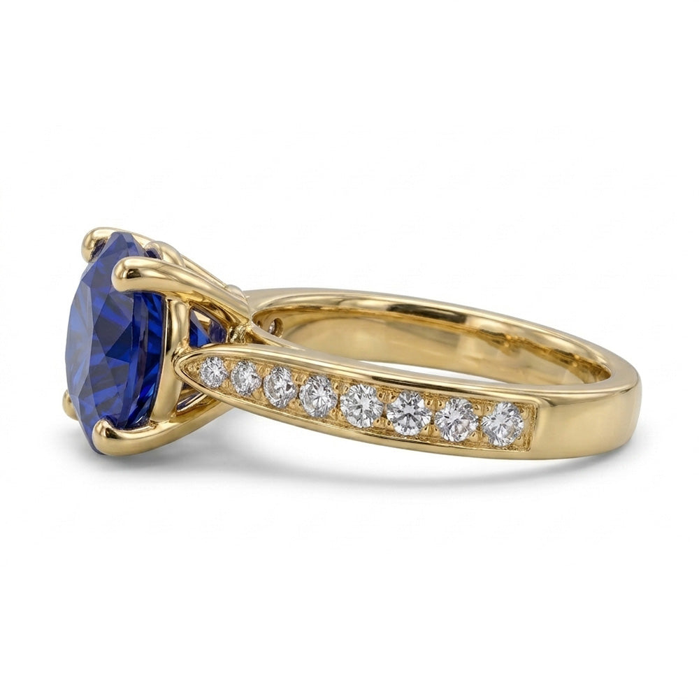 Anello di fidanzamento da donna con diamante blu zaffiro oro giallo 2.50 carati