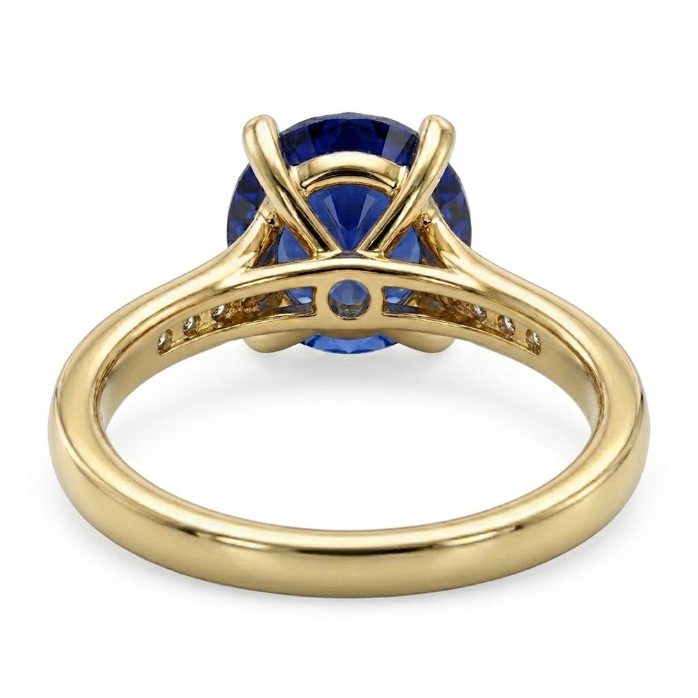 Anello di fidanzamento da donna con diamante blu zaffiro oro giallo 2.50 carati