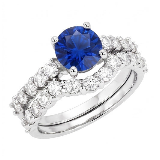 Anello di fidanzamento da donna con diamante tondo blu zaffiro set 4.50 carati