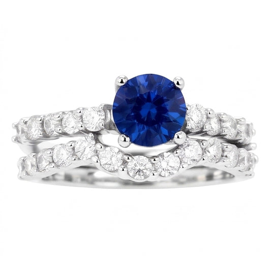 Anello di fidanzamento da donna con diamante tondo blu zaffiro set 4.50 carati