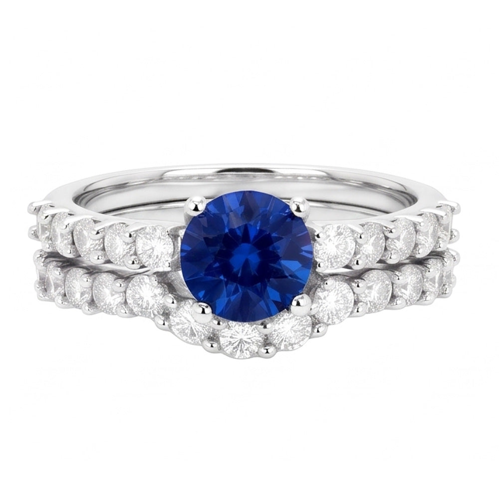 Anello di fidanzamento da donna con diamante tondo blu zaffiro set 4.50 carati