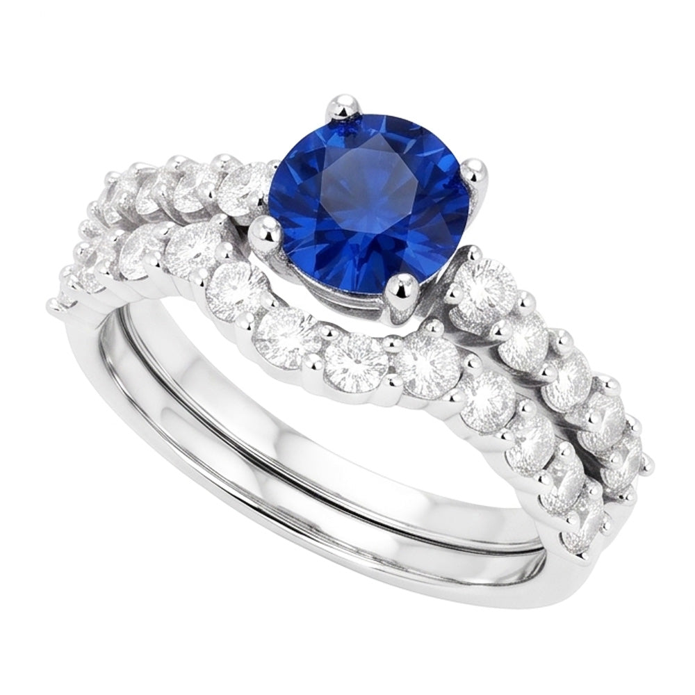 Anello di fidanzamento da donna con diamante tondo blu zaffiro set 4.50 carati