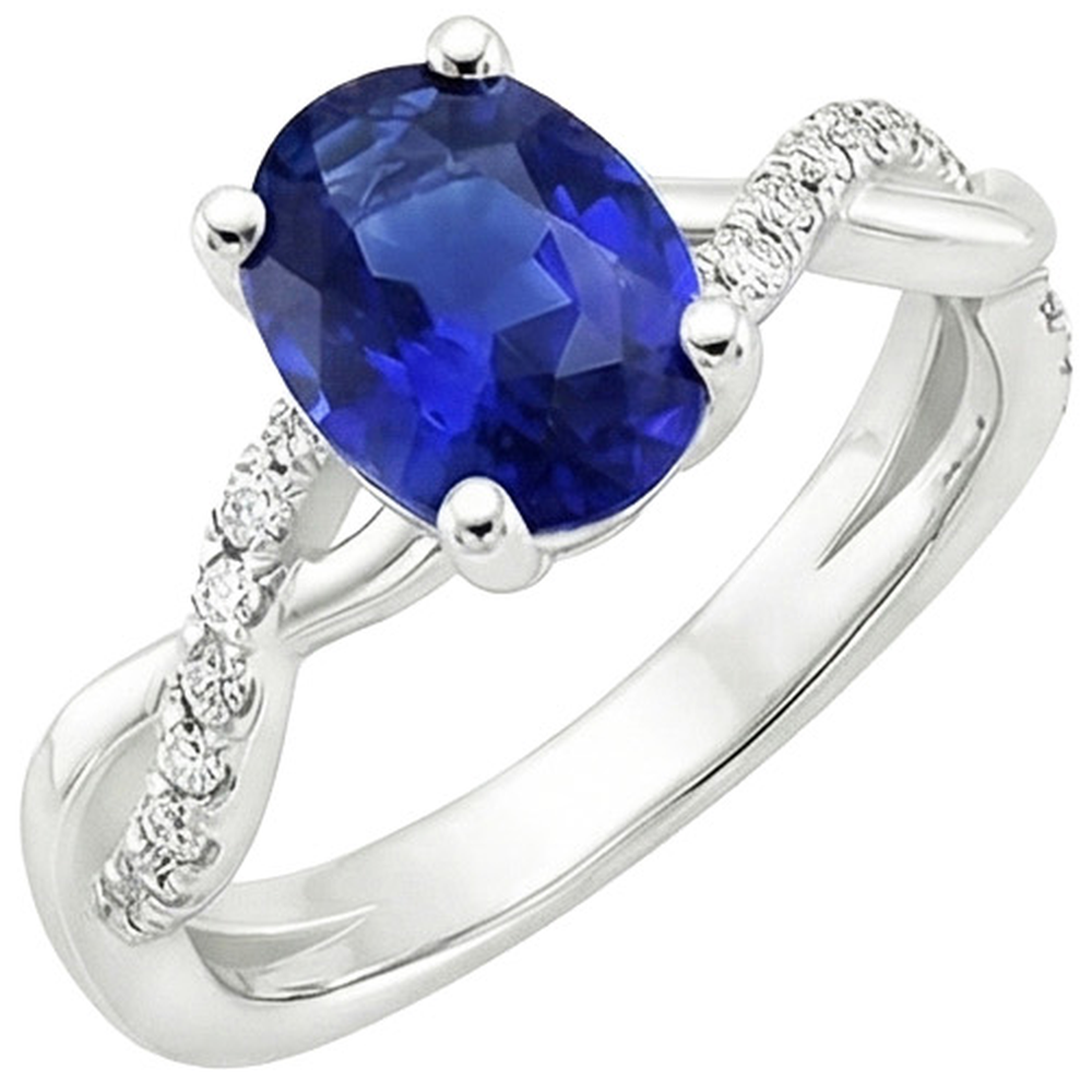 Anello di fidanzamento da donna con diamante zaffiro blu ovale e diamanti 5 carati