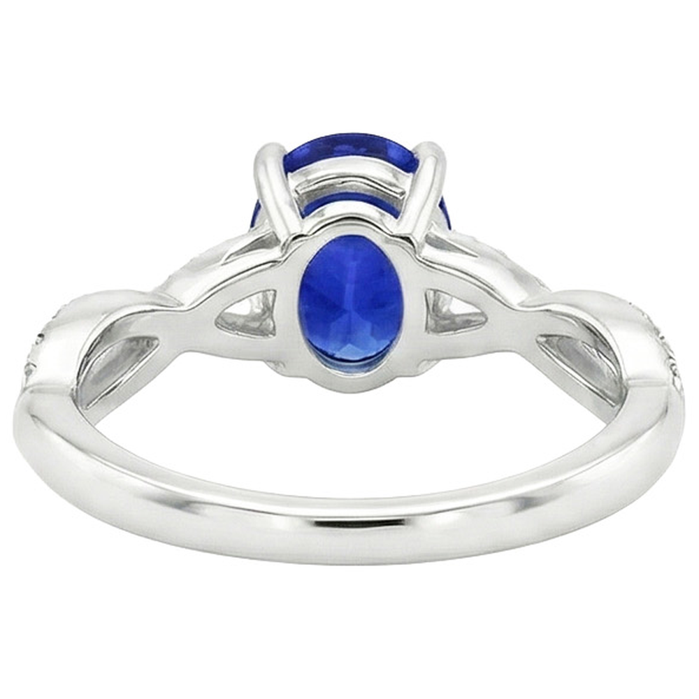Anello di fidanzamento da donna con diamante zaffiro blu ovale e diamanti 5 carati