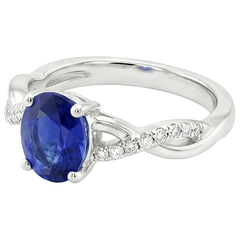 Anello di fidanzamento da donna con diamante zaffiro blu ovale e diamanti 5 carati