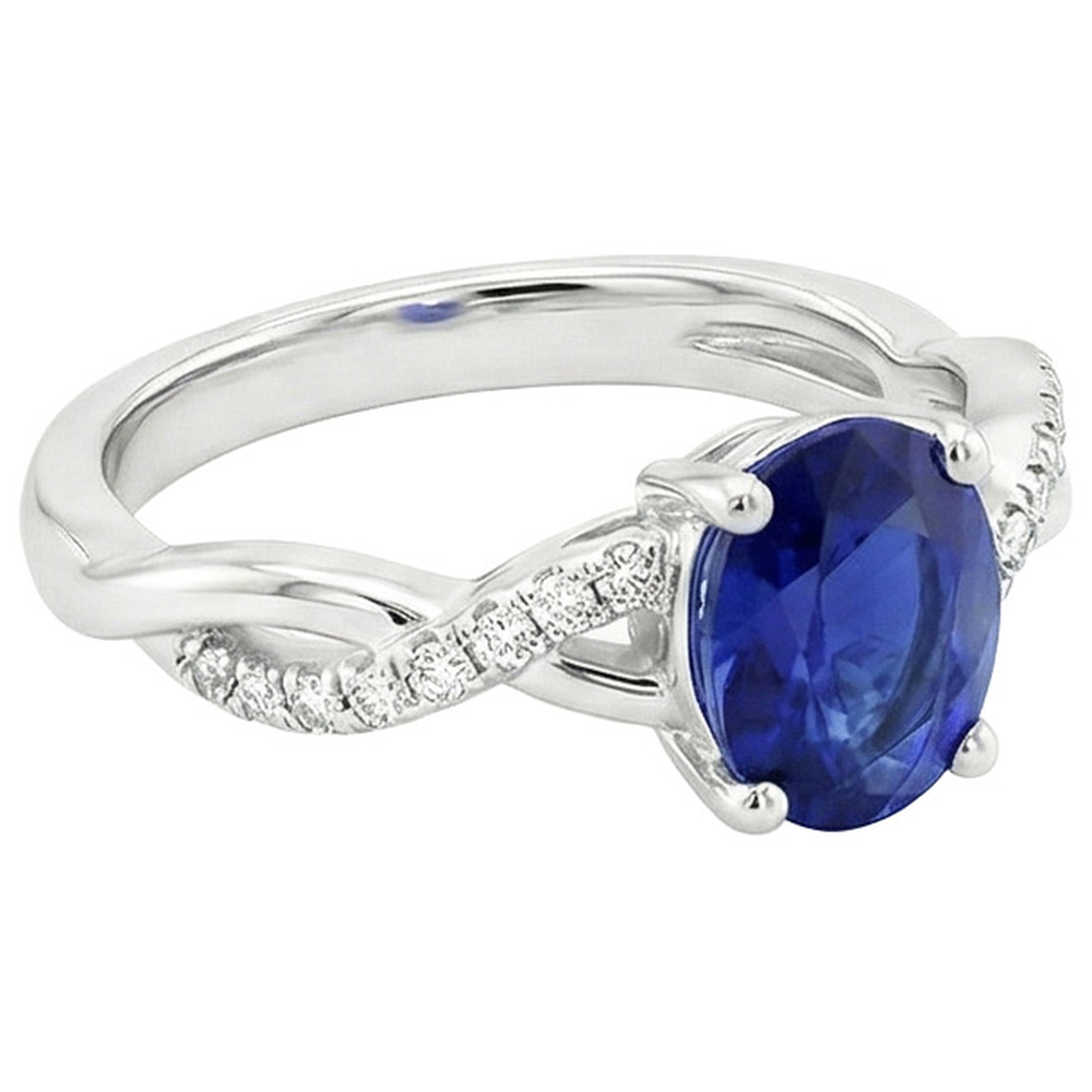 Anello di fidanzamento da donna con diamante zaffiro blu ovale e diamanti 5 carati