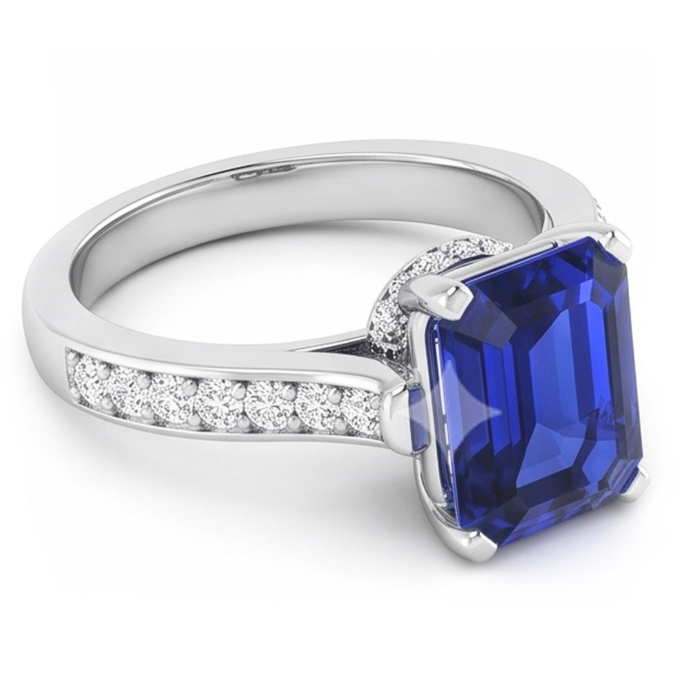 Anello di fidanzamento da donna con montatura a cattedrale di zaffiro smeraldo da 2,50 carati