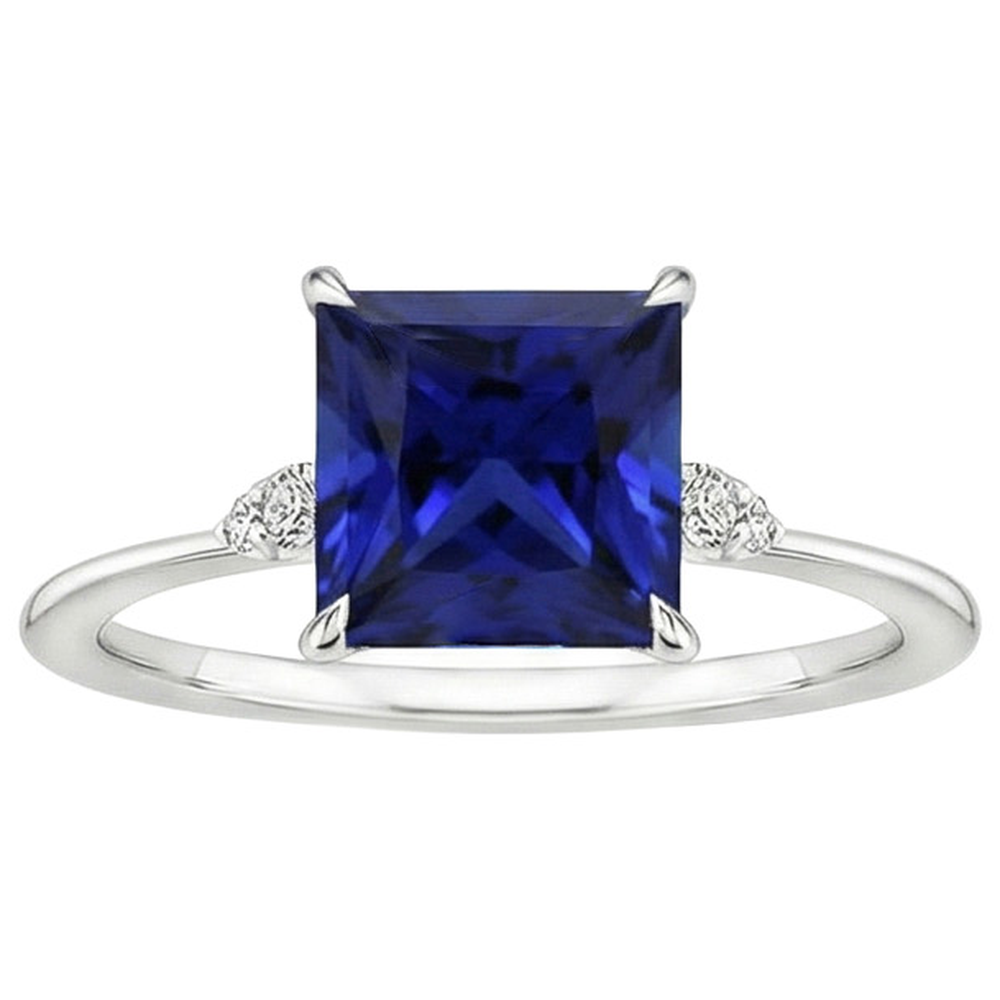 Anello di fidanzamento da donna con zaffiro blu e diamante 5.25 carati