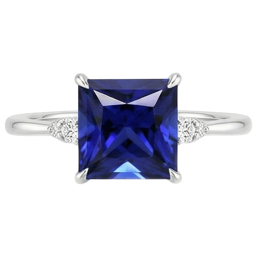 Anello di fidanzamento da donna con zaffiro blu e diamante 5.25 carati