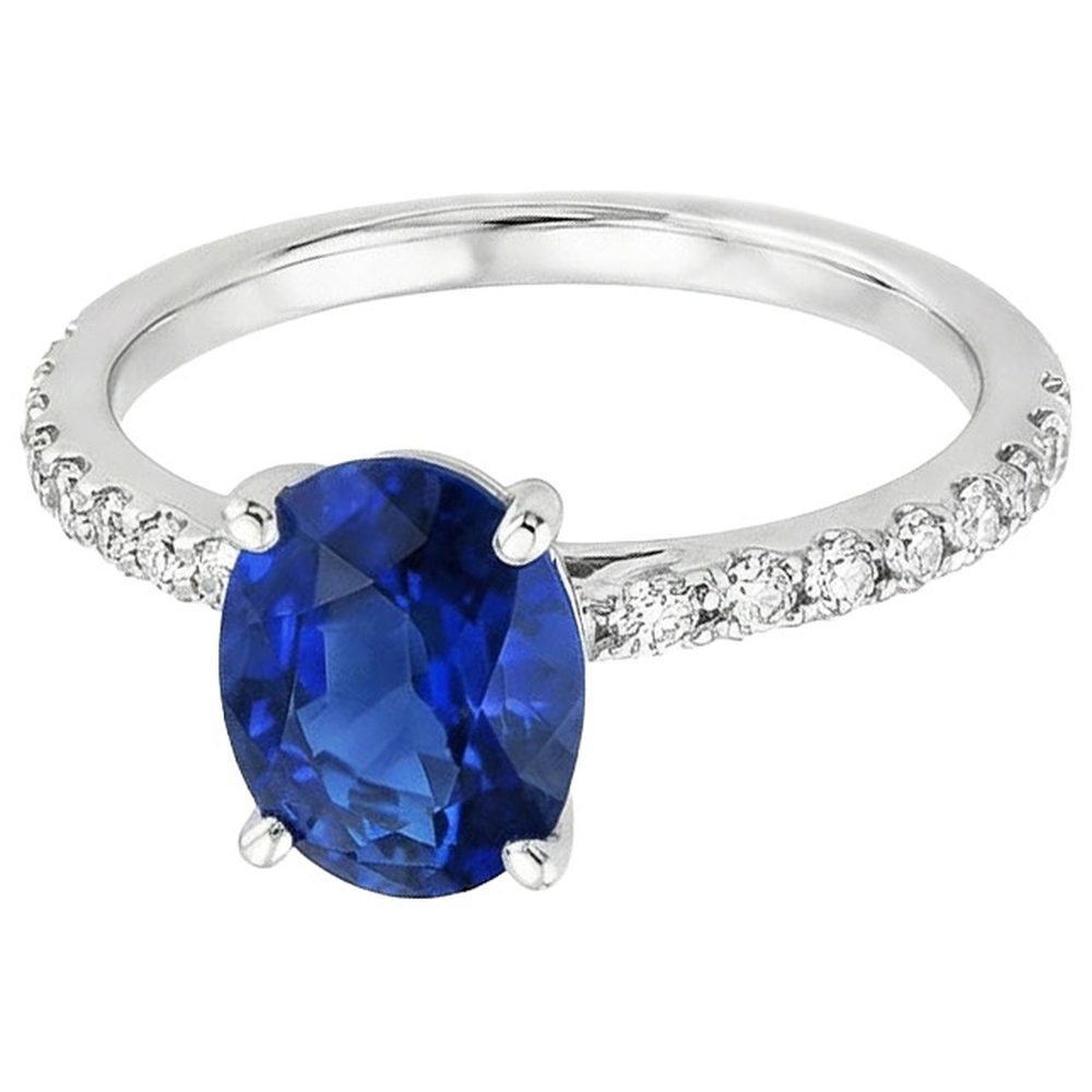 Anello di fidanzamento da donna con zaffiro blu e pavé di diamanti 5.25 carati