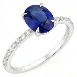 Anello di fidanzamento da donna con zaffiro blu ovale e accenti di diamante 4 carati