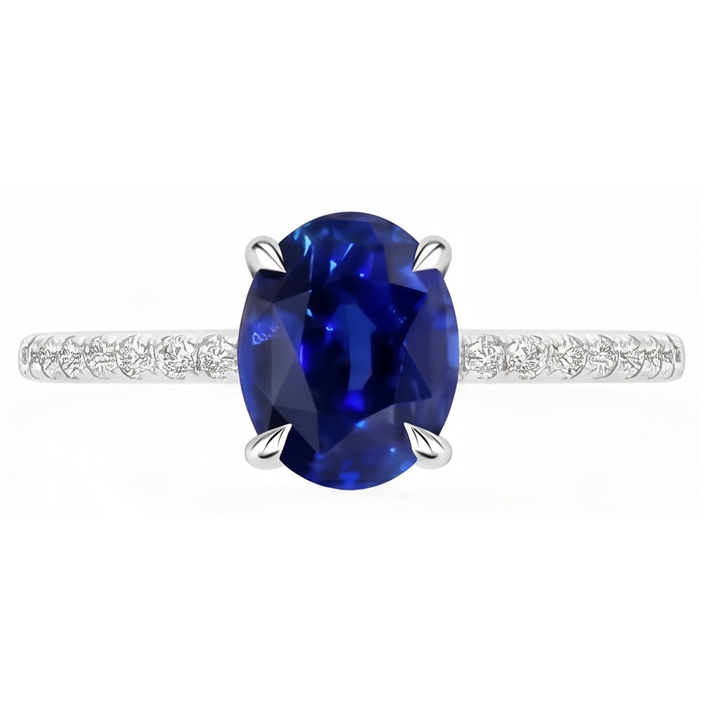 Anello di fidanzamento da donna con zaffiro blu ovale e accenti di diamante 4 carati