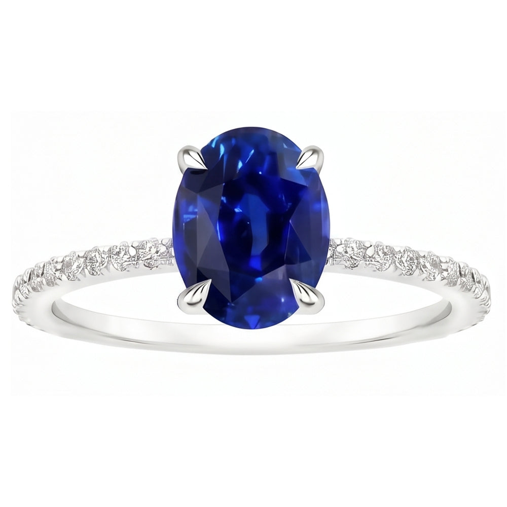 Anello di fidanzamento da donna con zaffiro blu ovale e accenti di diamante 4 carati