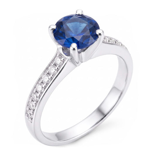 Anello di fidanzamento da donna con zaffiro da 2,50 carati accentato con diamante rotondo
