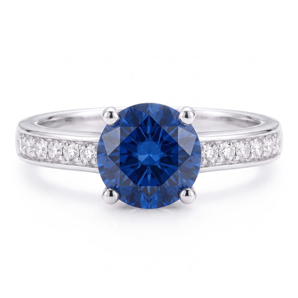 Anello di fidanzamento da donna con zaffiro da 2,50 carati accentato con diamante rotondo