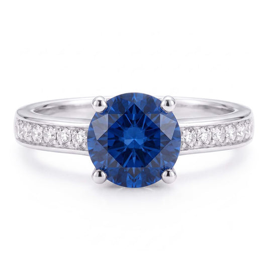 Anello di fidanzamento da donna con zaffiro da 2,50 carati accentato con diamante rotondo