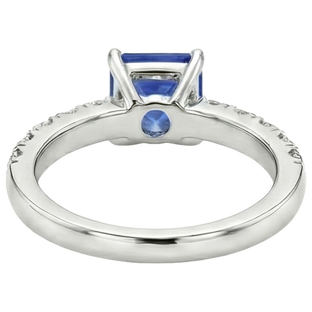 vero asscher zaffiro 2.75carati anello vista di profilo