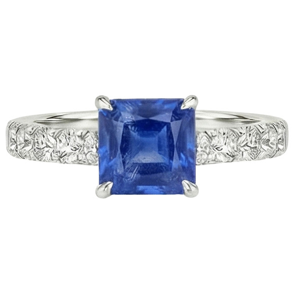 vero asscher zaffiro 2.75carati anello angolo laterale