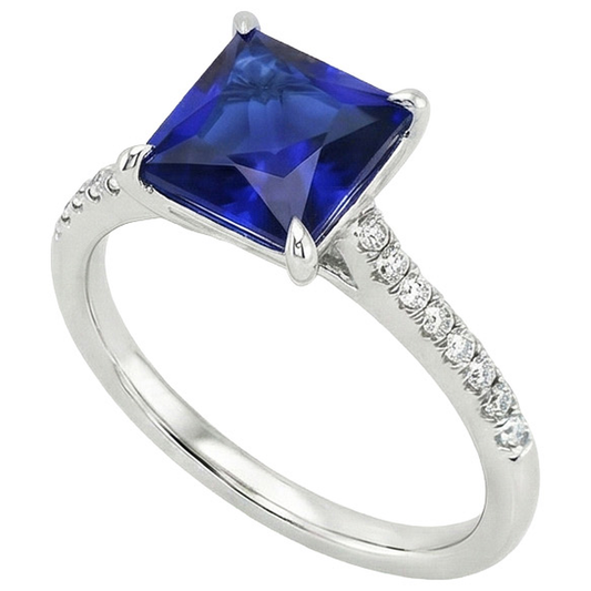 Anello di fidanzamento da donna in oro rosa con zaffiro blu e diamanti 5.50 carati
