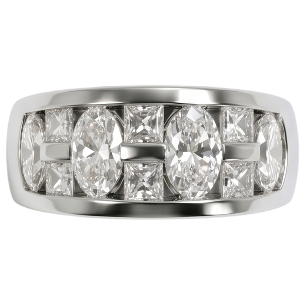Anello di fidanzamento da uomo con taglio a marquise e principessa oro bianco 14K, 5 ct