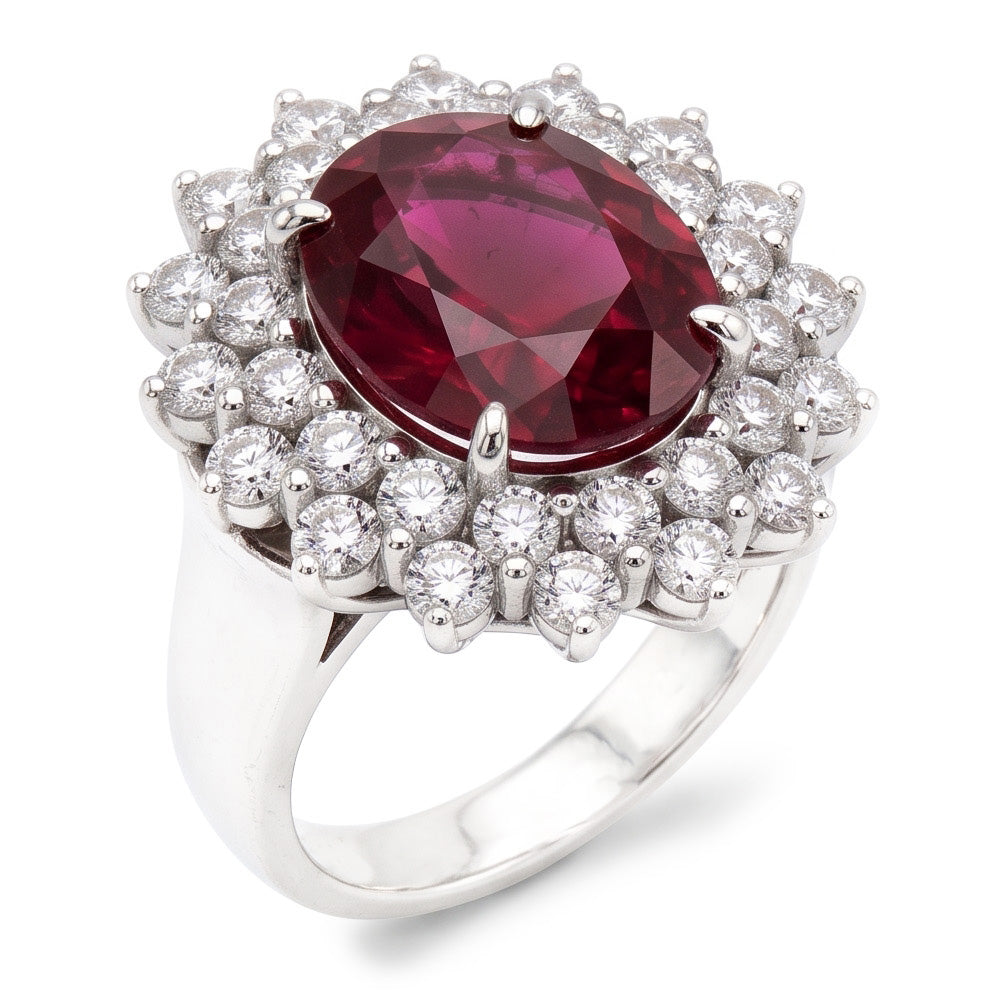 Anello di fidanzamento in oro 14K con tormalina rossa e diamanti 6.5 ct