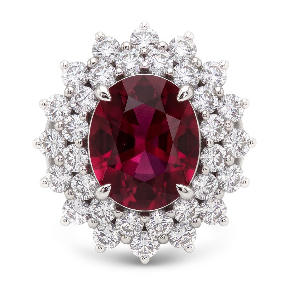 Anello di fidanzamento in oro 14K con tormalina rossa e diamanti 6.5 ct