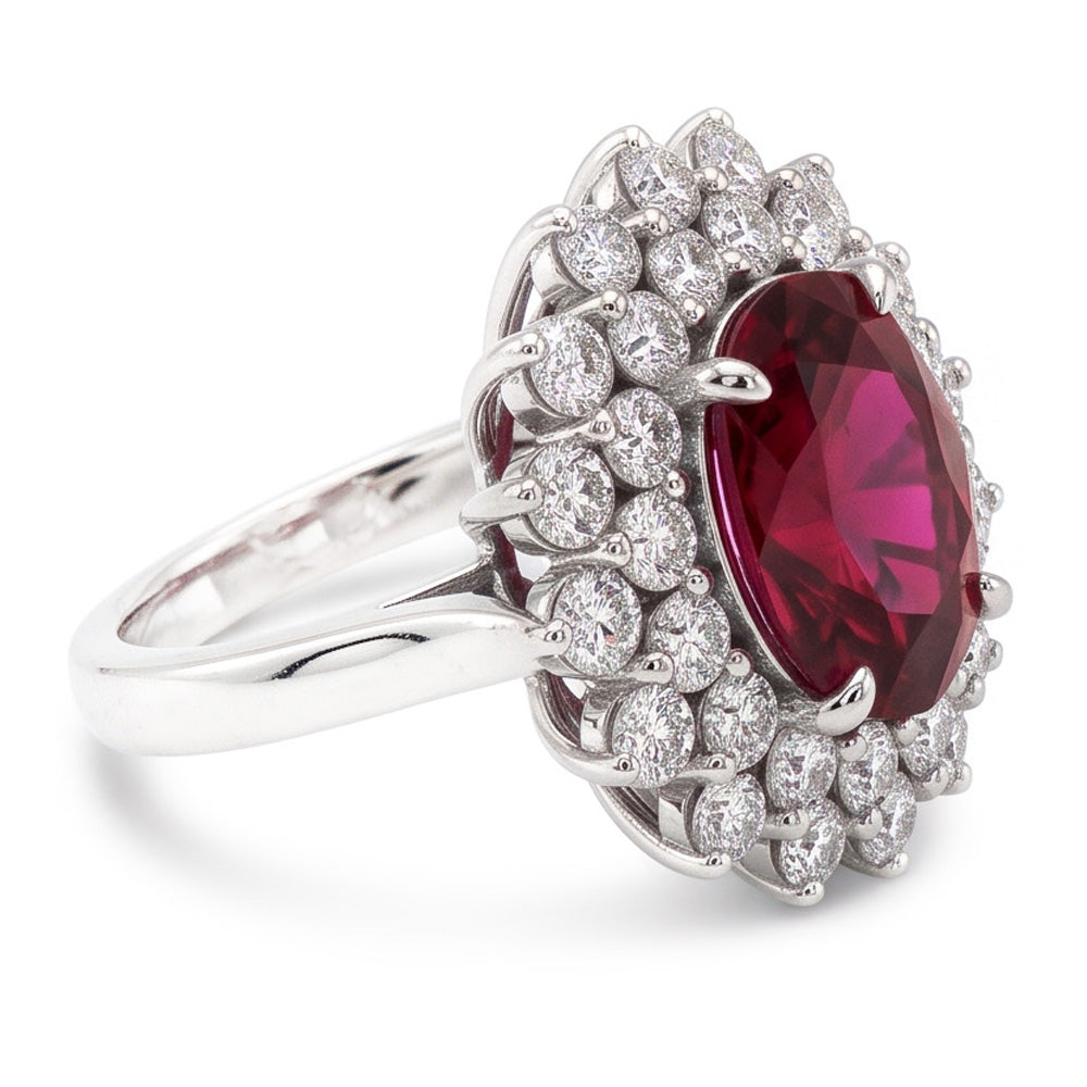 Anello di fidanzamento in oro 14K con tormalina rossa e diamanti 6.5 ct