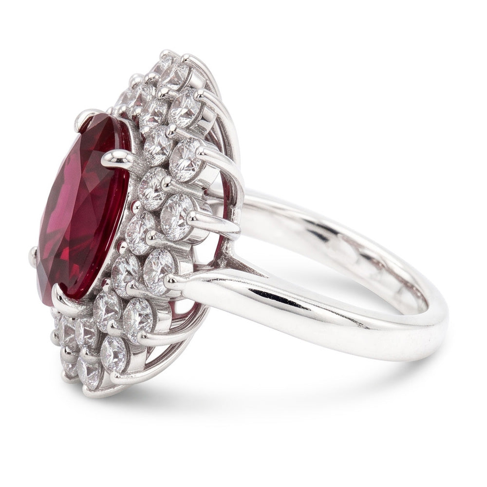 Anello di fidanzamento in oro 14K con tormalina rossa e diamanti 6.5 ct