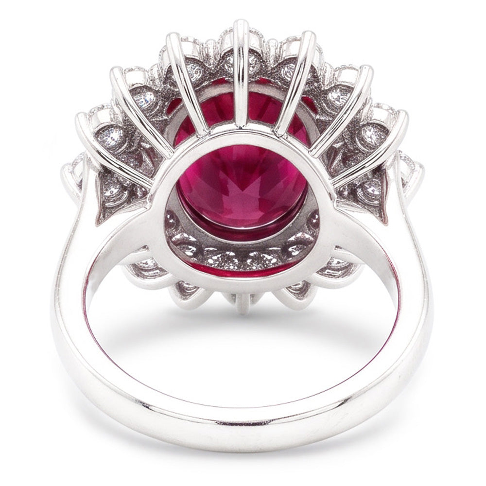 Anello di fidanzamento in oro 14K con tormalina rossa e diamanti 6.5 ct