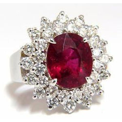 Anello di fidanzamento in oro 14K con tormalina rossa e diamanti 6.5 ct