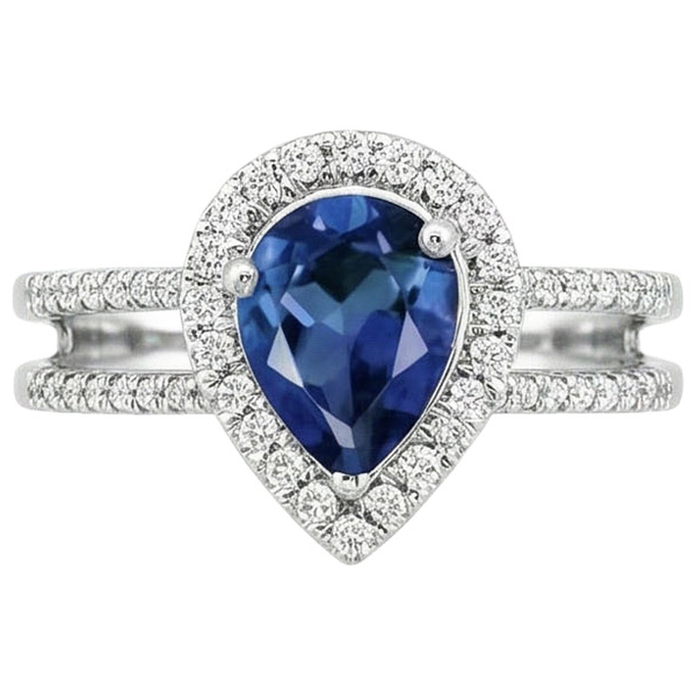 Anello di fidanzamento in oro 14K con zaffiro di Ceylon e diamante da 5,80 carati