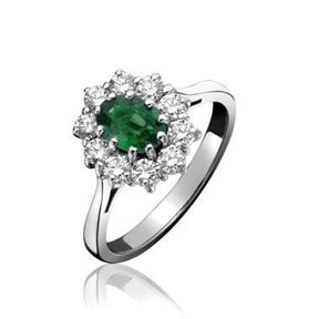Anello di fidanzamento in oro bianco 14 carati con Verde smeraldo e diamanti da 5.25 carati