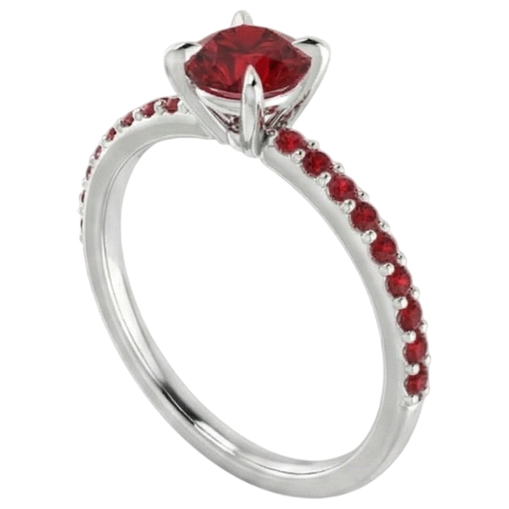 Anello di fidanzamento in oro bianco 14 carati con rubini birmani accentati 0.95 carati