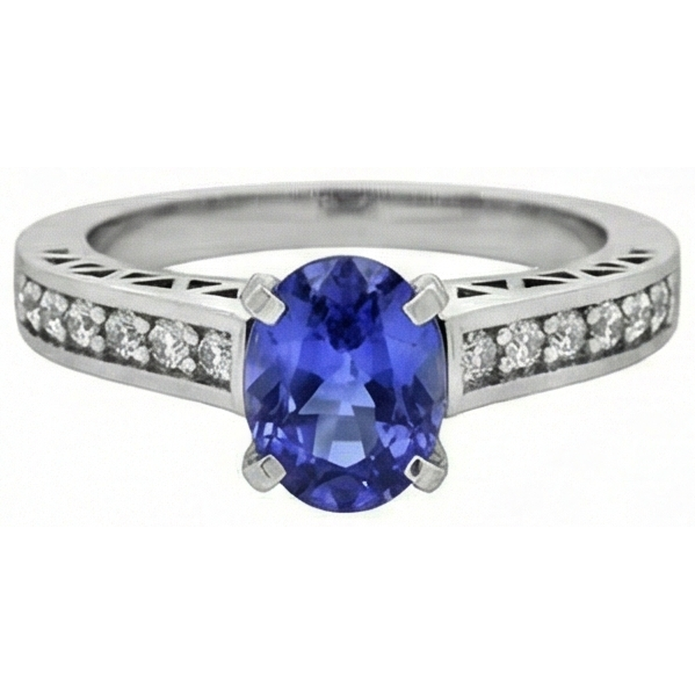 Anello di fidanzamento in oro bianco 14 carati con tanzanite e diamante da 3.25 carati