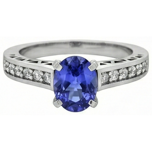 Anello di fidanzamento in oro bianco 14 carati con tanzanite e diamante da 3.25 carati