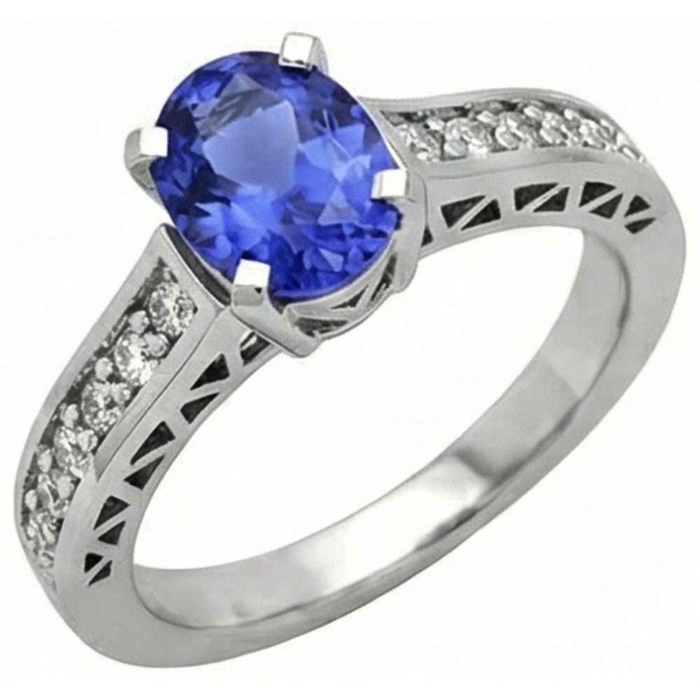 Anello di fidanzamento in oro bianco 14 carati con tanzanite e diamante da 3.25 carati