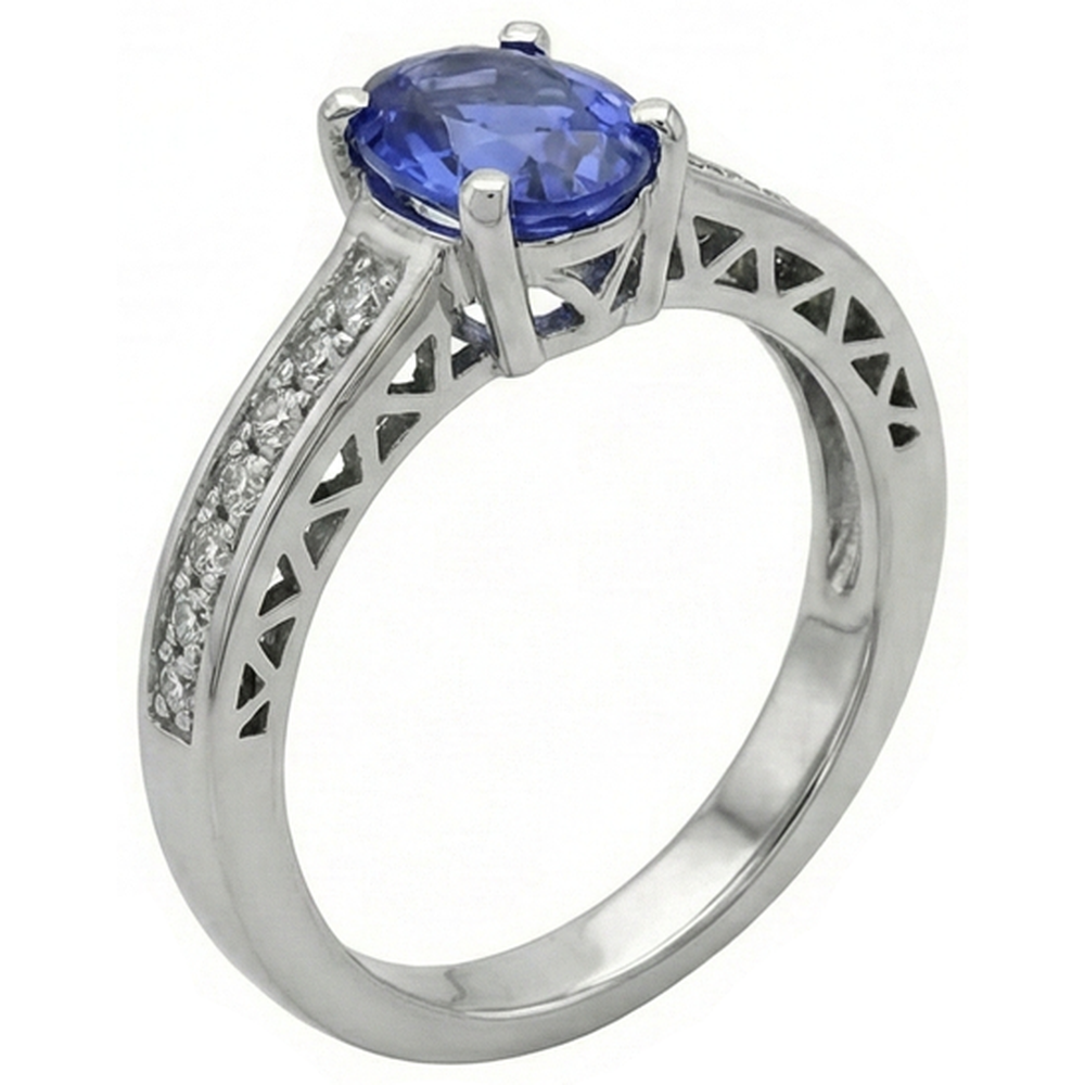 Anello di fidanzamento in oro bianco 14 carati con tanzanite e diamante da 3.25 carati