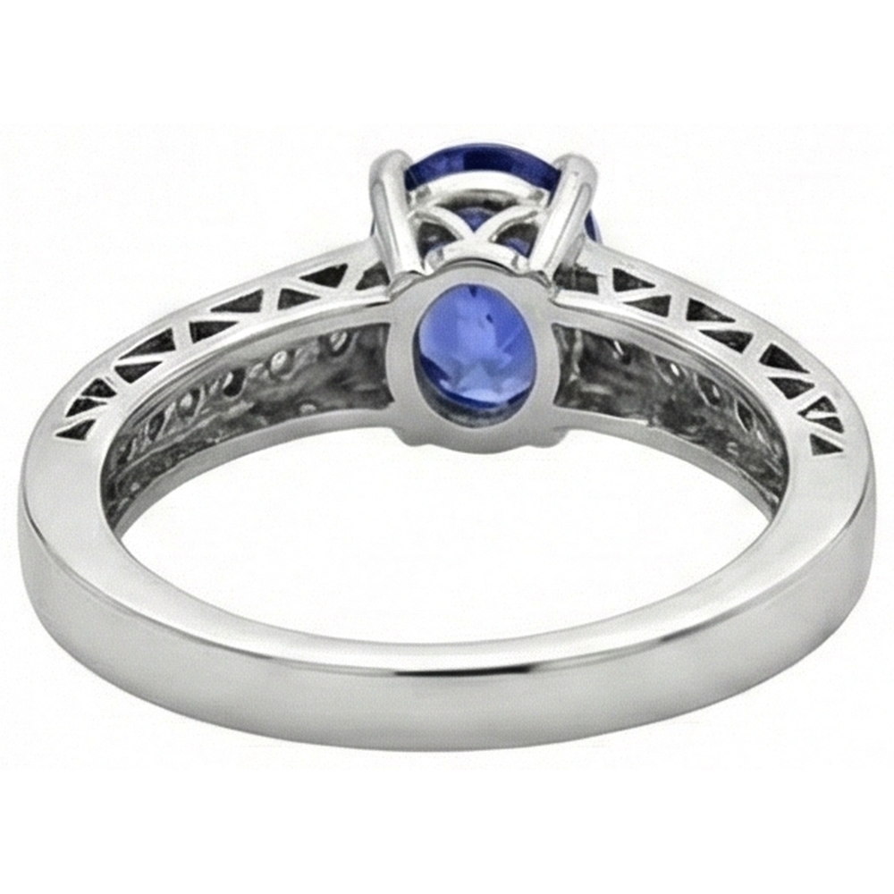 Anello di fidanzamento in oro bianco 14 carati con tanzanite e diamante da 3.25 carati