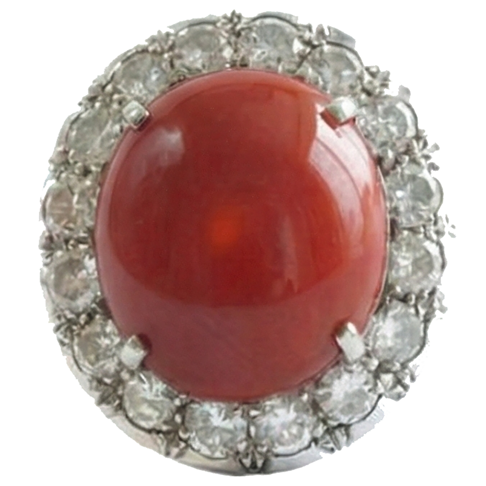 Anello di fidanzamento in oro bianco 14K 14.50 ct con corallo rosso e diamanti Novità