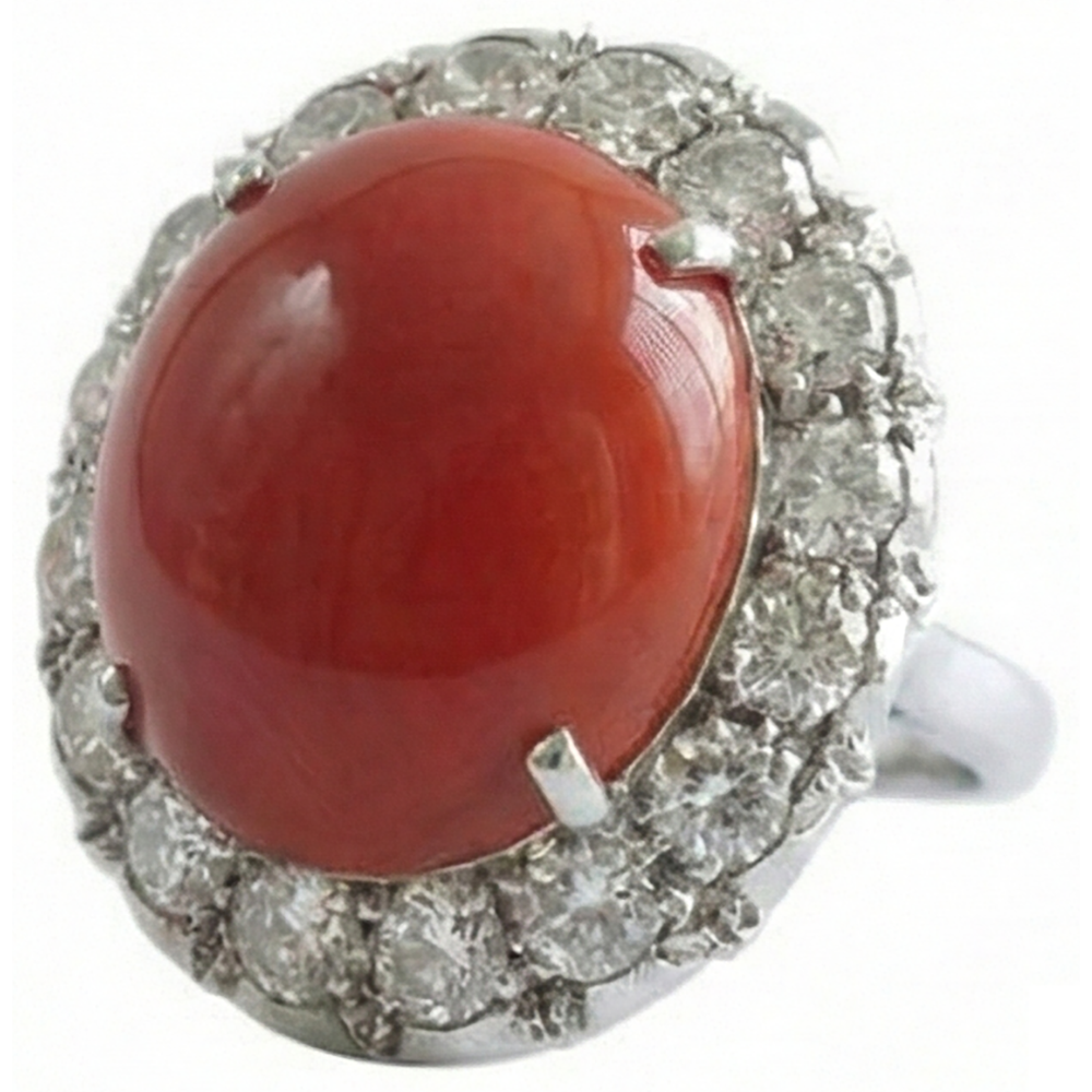 Anello di fidanzamento in oro bianco 14K 14.50 ct con corallo rosso e diamanti Novità