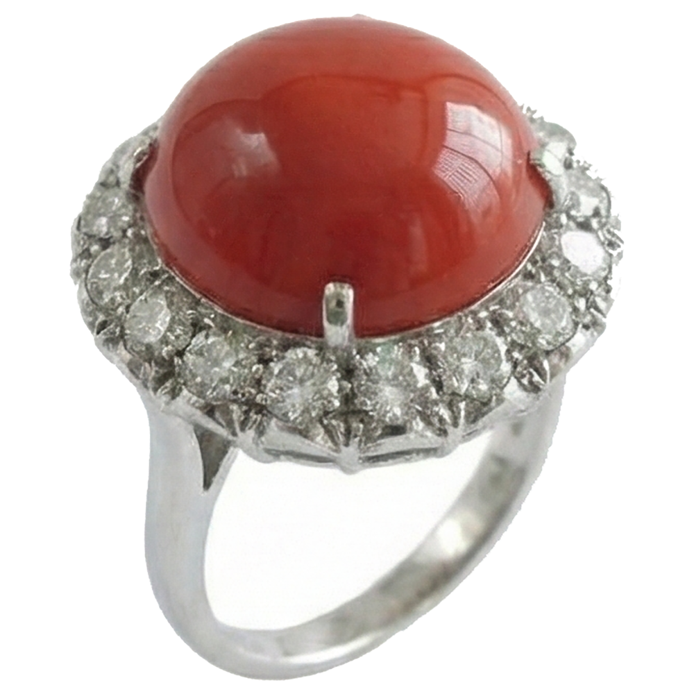 Anello di fidanzamento in oro bianco 14K 14.50 ct con corallo rosso e diamanti Novità