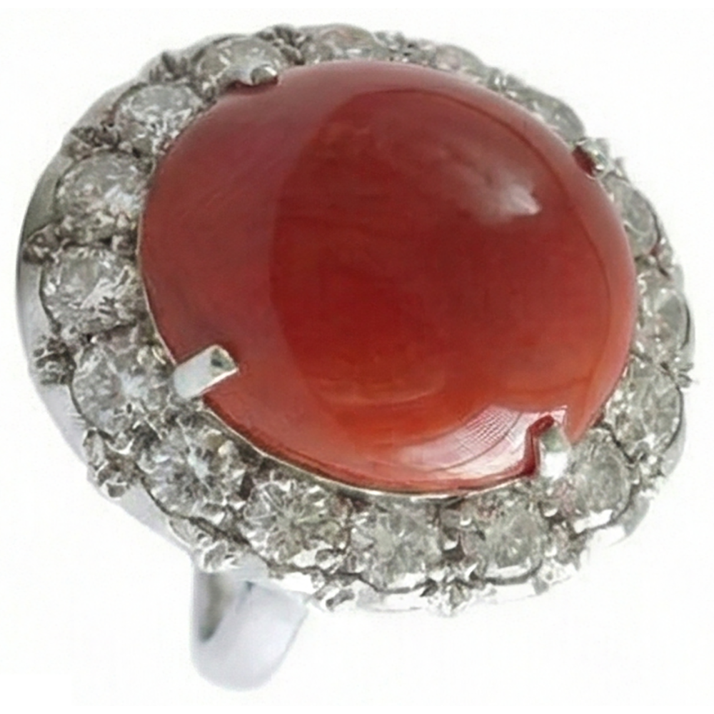 Anello di fidanzamento in oro bianco 14K 14.50 ct con corallo rosso e diamanti Novità