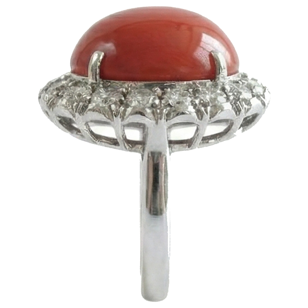 Anello di fidanzamento in oro bianco 14K 14.50 ct con corallo rosso e diamanti Novità