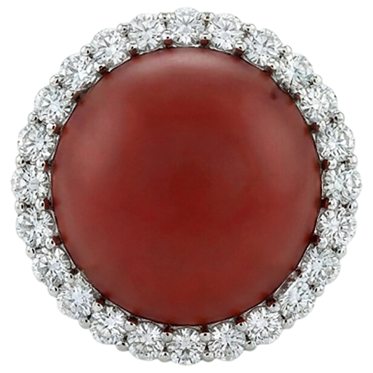 Anello di fidanzamento in oro bianco 14K 15 carati con corallo rosso e diamanti