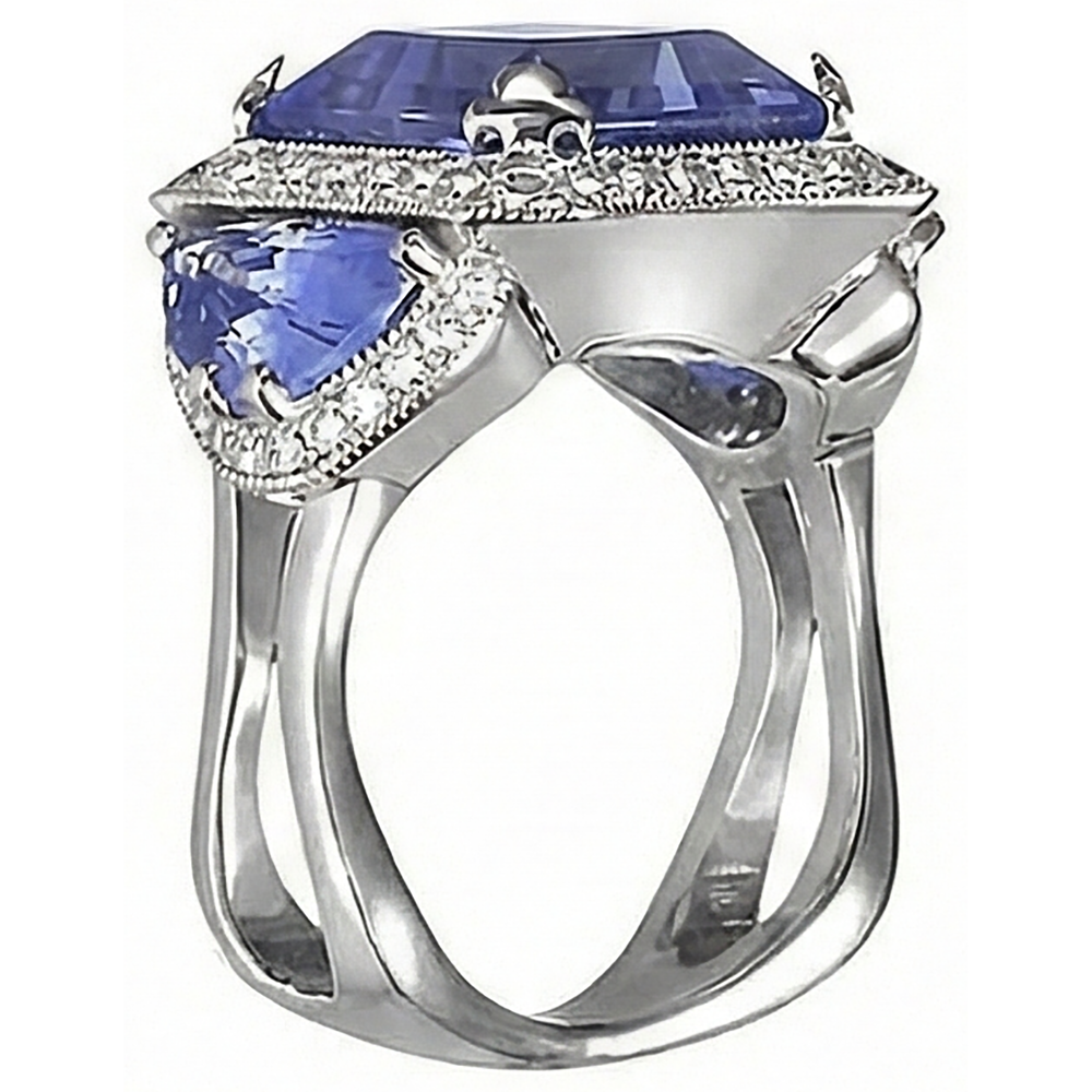 vero round tanzanite 6.01carati anello angolo laterale