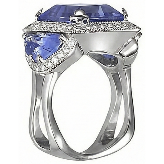 vero round tanzanite 6.01carati anello angolo laterale