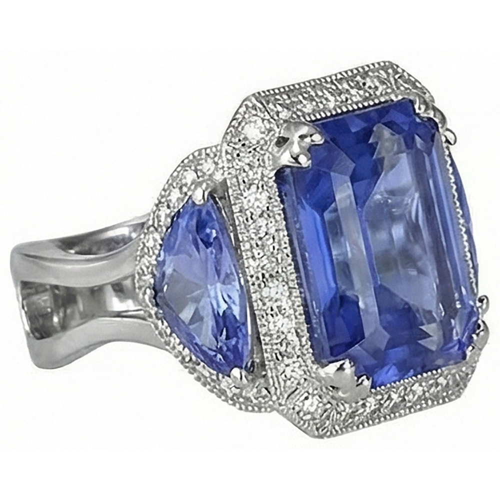 vero round tanzanite 6.01carati anello dettaglio ravvicinato