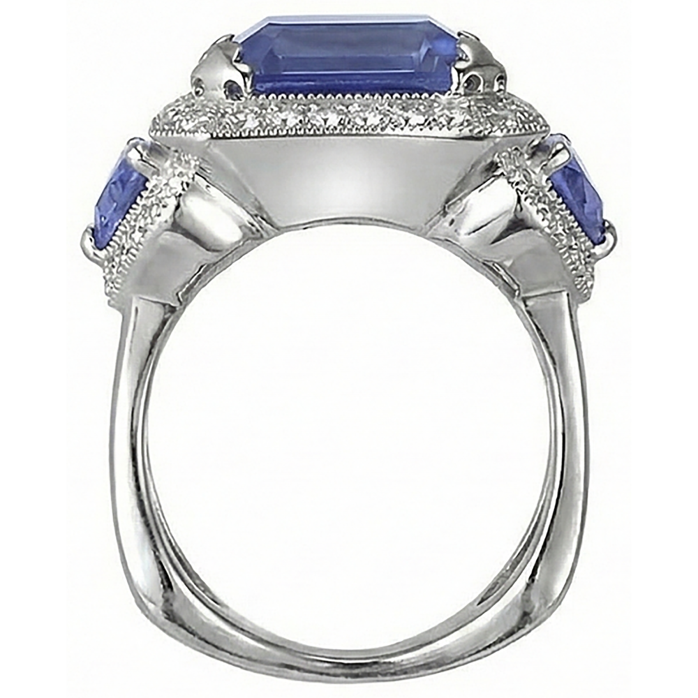 vero round tanzanite 6.01carati anello vista di profilo