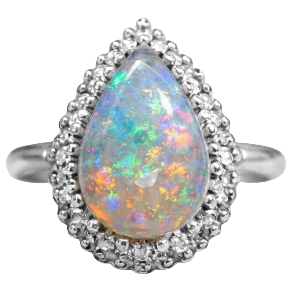 Anello di fidanzamento in oro bianco 14K con opale e diamanti 11.25 carati Novità