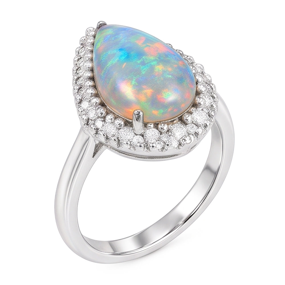 Anello di fidanzamento in oro bianco 14K con opale e diamanti 11.25 carati Novità